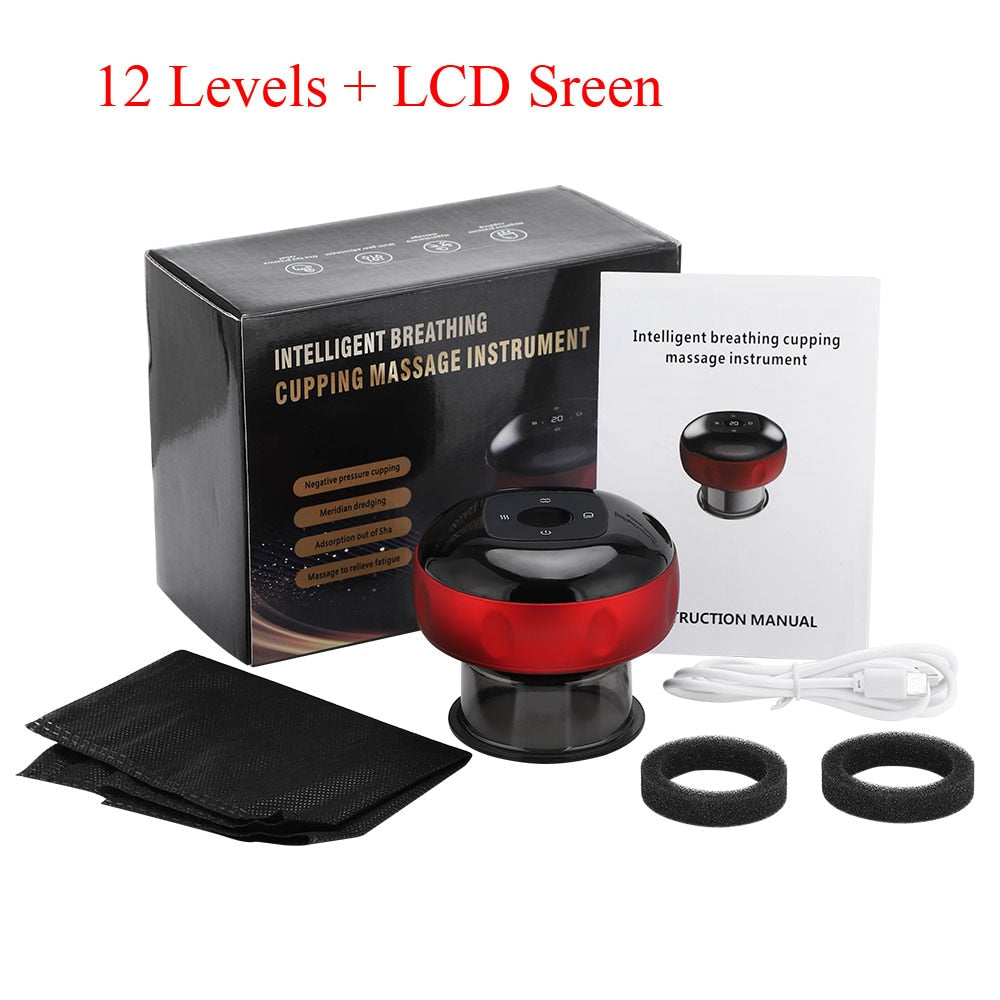 Electric Cupping Massager Scraping and Cupping Therapy Red Light Heating Vibration Pressotherapy Rechargeable Pain Relief