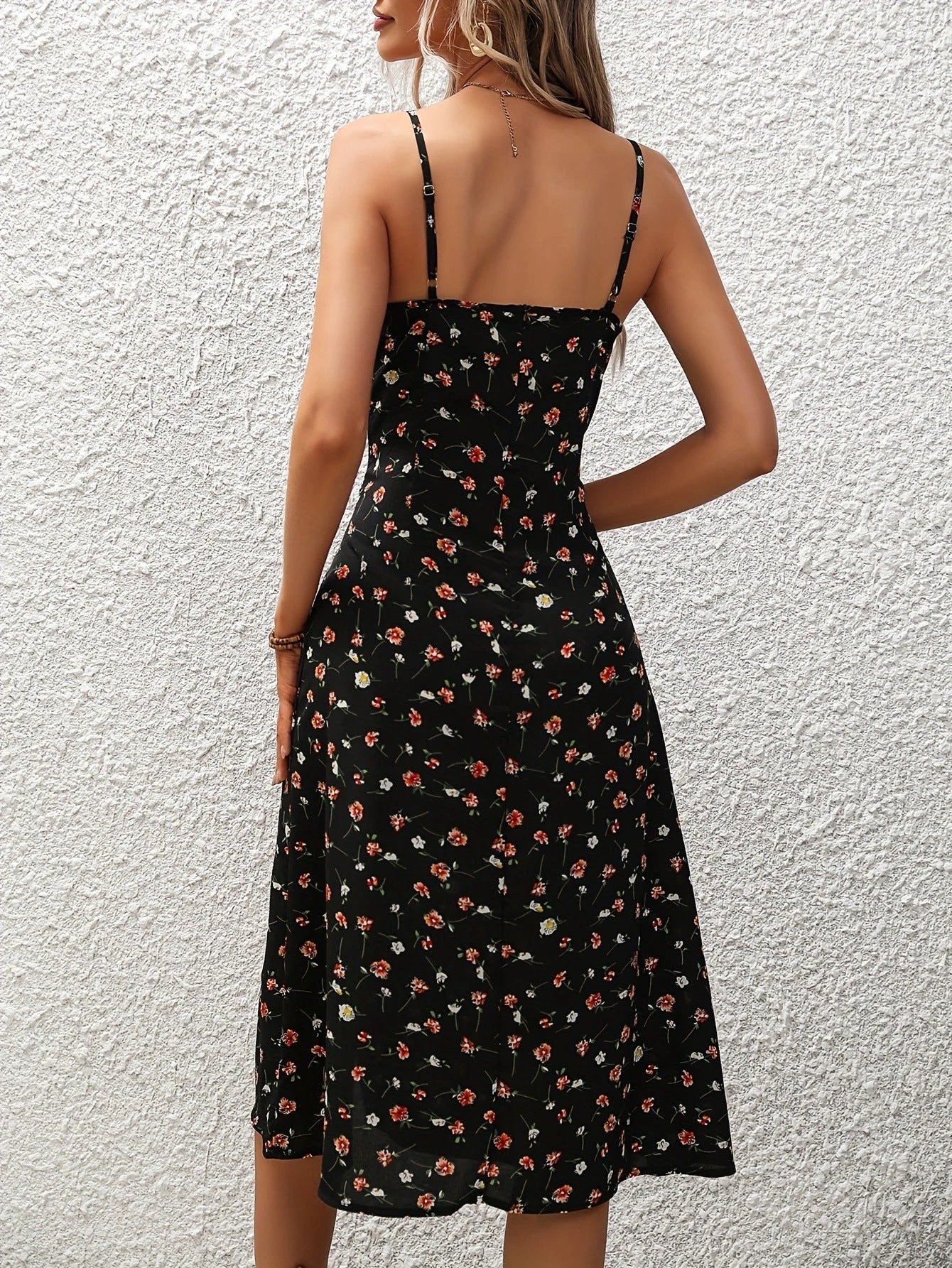 Polka Dot Suspender Dress Summer Split Long Women Fashion