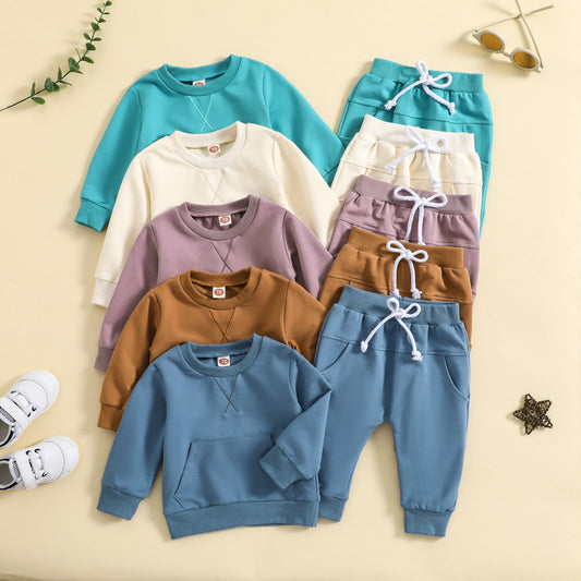 Solid Color Alphabet Embroidery Long-sleeved Sweater And Trousers Two-piece Set