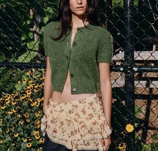 Early Autumn Women Office Knitwear Round Neck Short Sleeve
