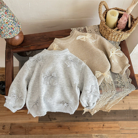 Girl's Sweater Fashion Children's Bow Knitwear