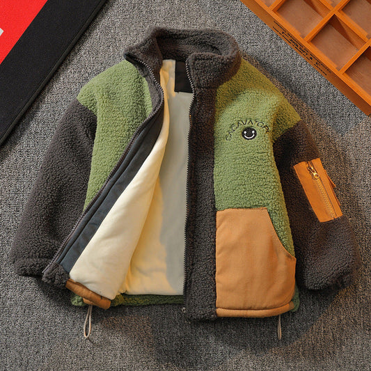 Stitching Contrast Color Fashionable Lamb Wool Warm