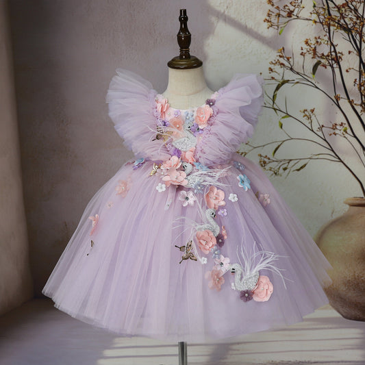 Children's Flower Super Fairy Tulle Tutu Skirt Feather Princess Dress
