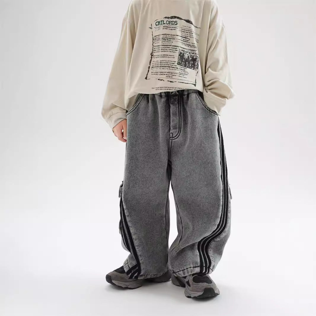 Autumn And Winter New Children Fleece Padded Jeans Warm