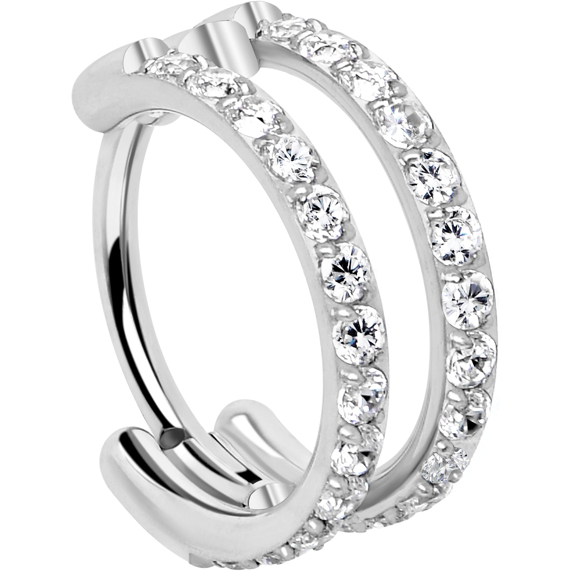 20G Double Row Micro Gem Implant Grade Titanium Hinged Double Hoop Nose Ring