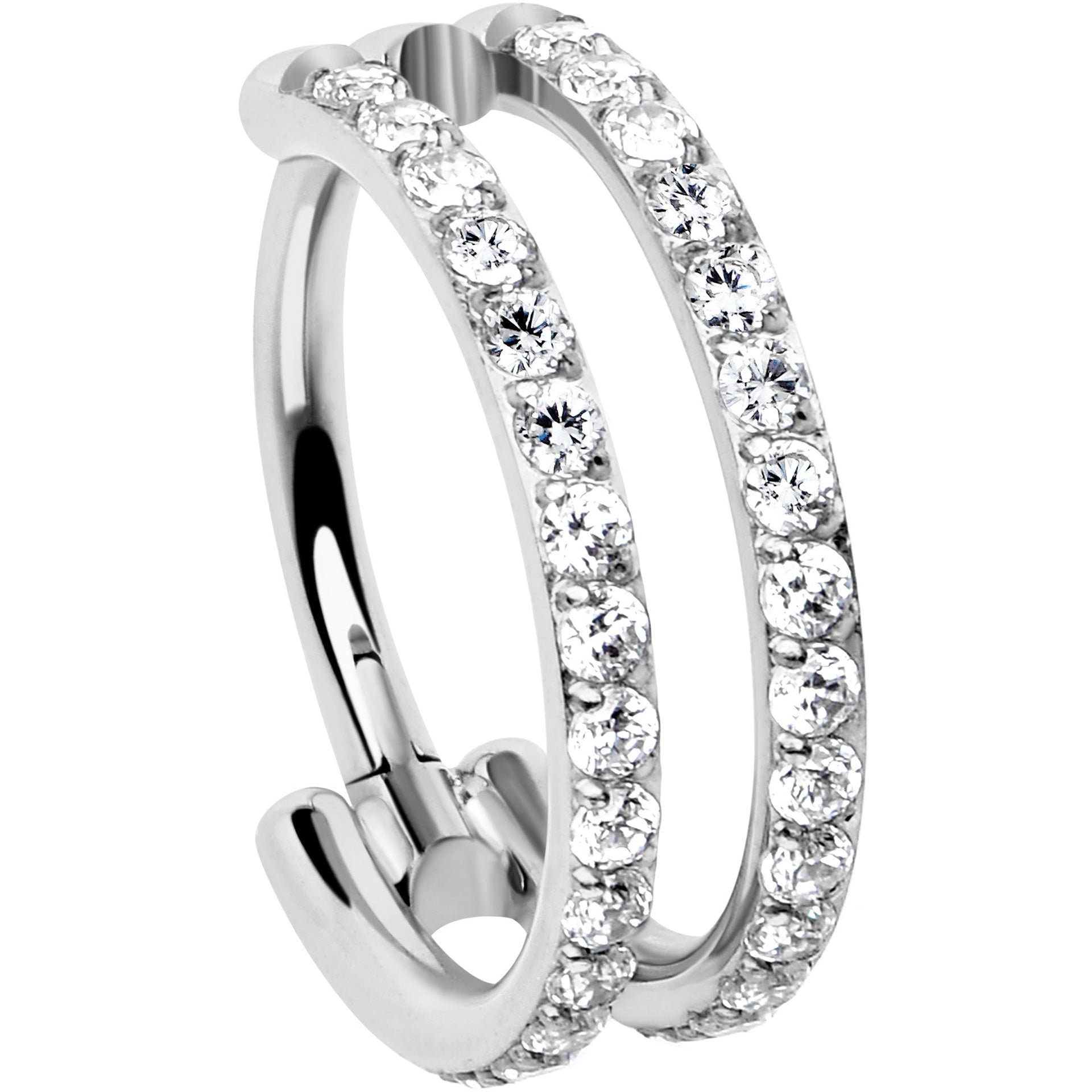 18G Double Row Micro Gem Implant Grade Titanium Hinged Double Hoop Nose Ring