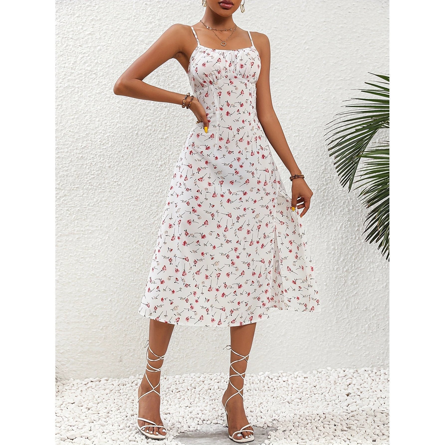 Polka Dot Suspender Dress Summer Split Long Women Fashion