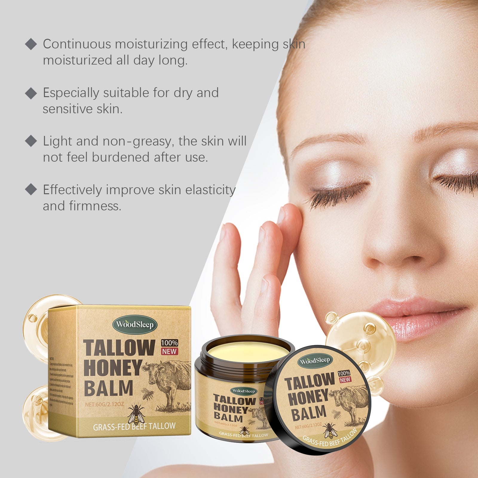 Tallow Honey Facial Moisturizer Hydrating Gentle Skin Care Cream