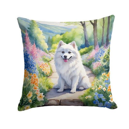 American Eskimo Spring Garden Throw Pillow - 14x14 Decorative Pillow – Art for Your Home & Patio
