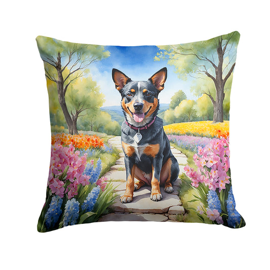 Australian Cattle Dog Spring Garden Throw Pillow - 14x14 Decorative Pillow – Art for Your Home & Patio