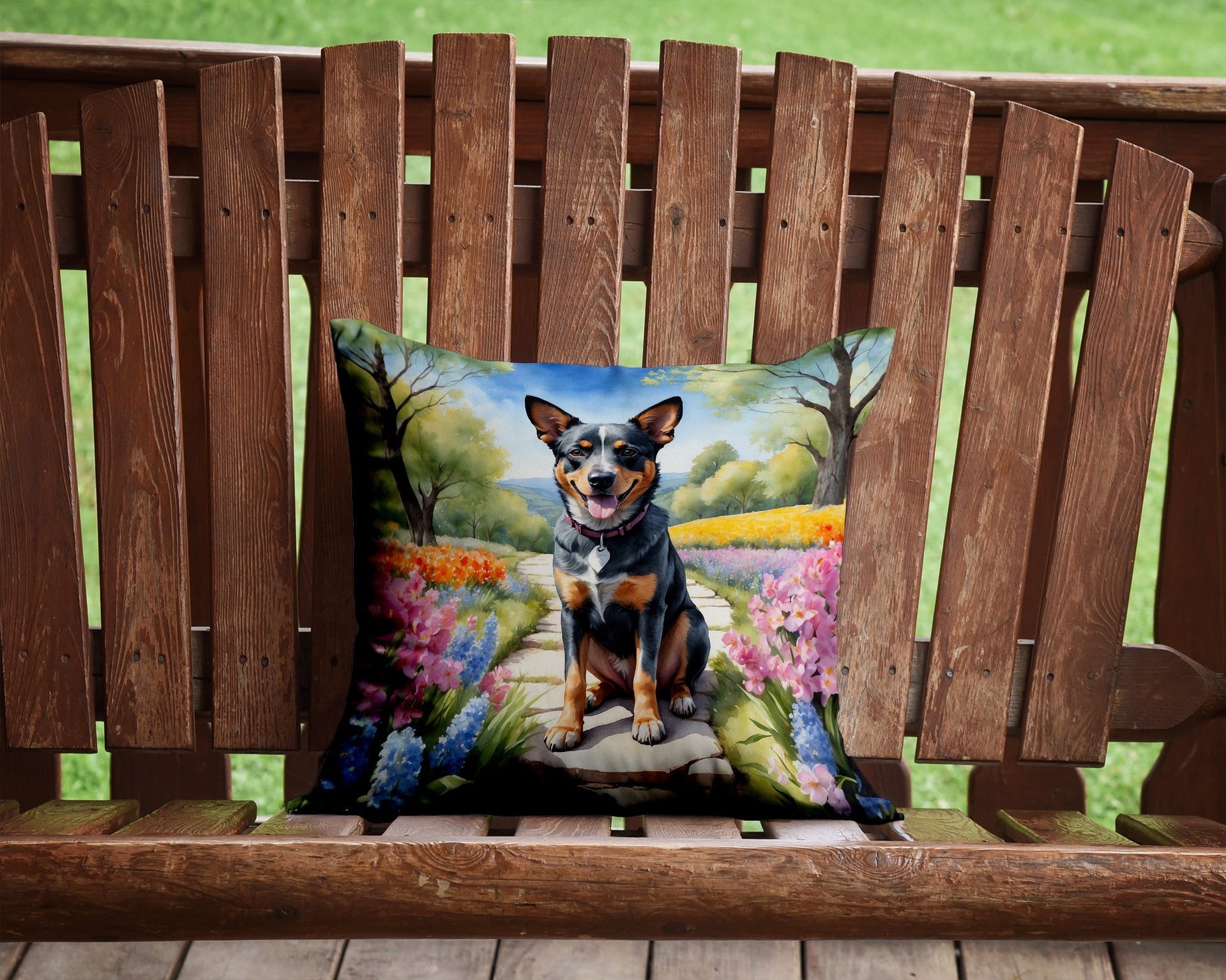 Australian Cattle Dog Spring Garden Throw Pillow - 14x14 Decorative Pillow – Art for Your Home & Patio