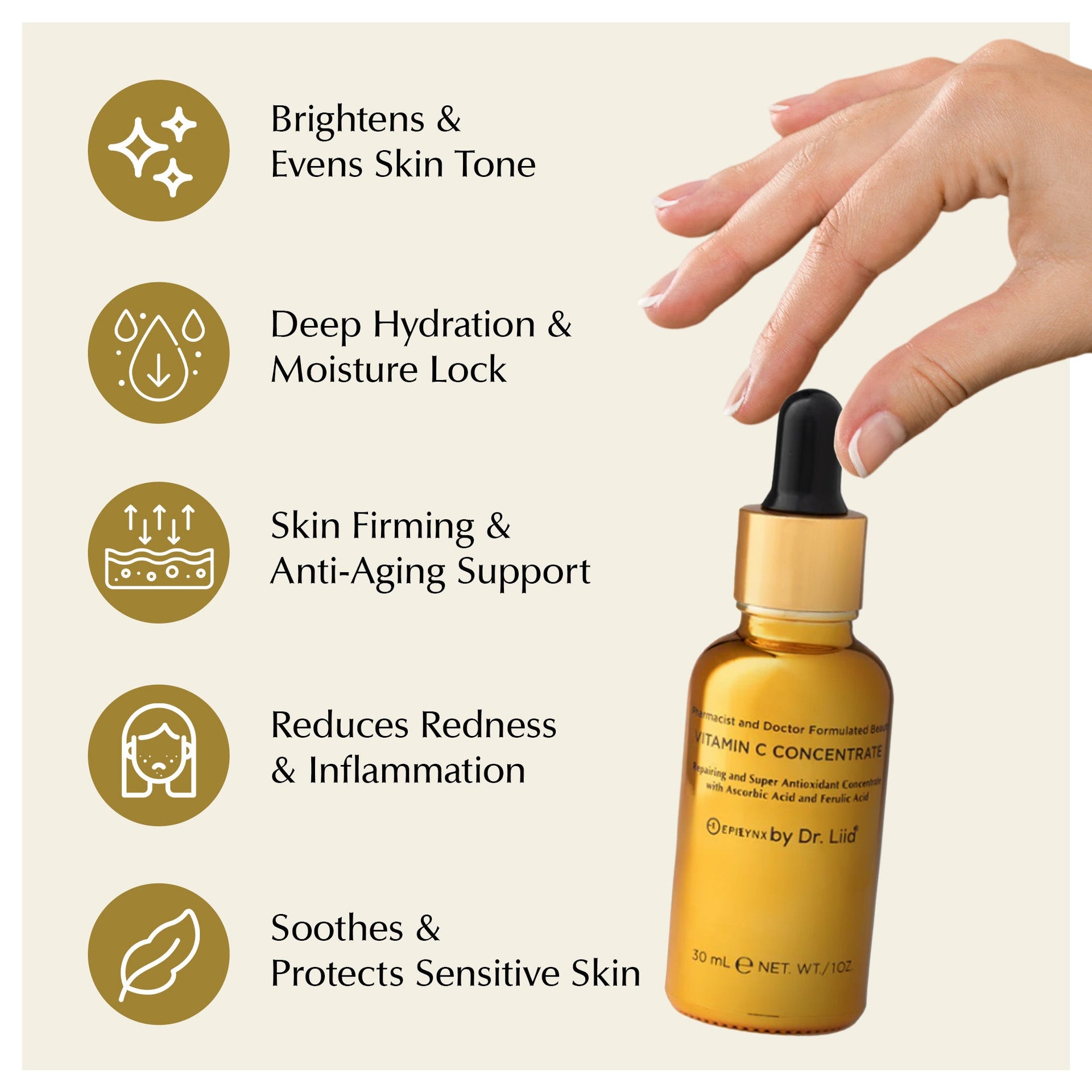 Brightening Vitamin C Glow Serum for Sensitive & Dry Skin – Vegan, Gluten-Free, Anti-Aging, Fragrance-Free