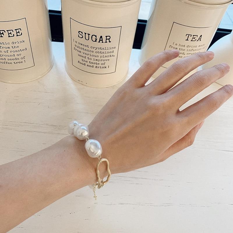 New Handmade Imitation Pearls Gold Metal Link Chain Bracelets for Women Girl Summer Party Luxury Jewelry Gift