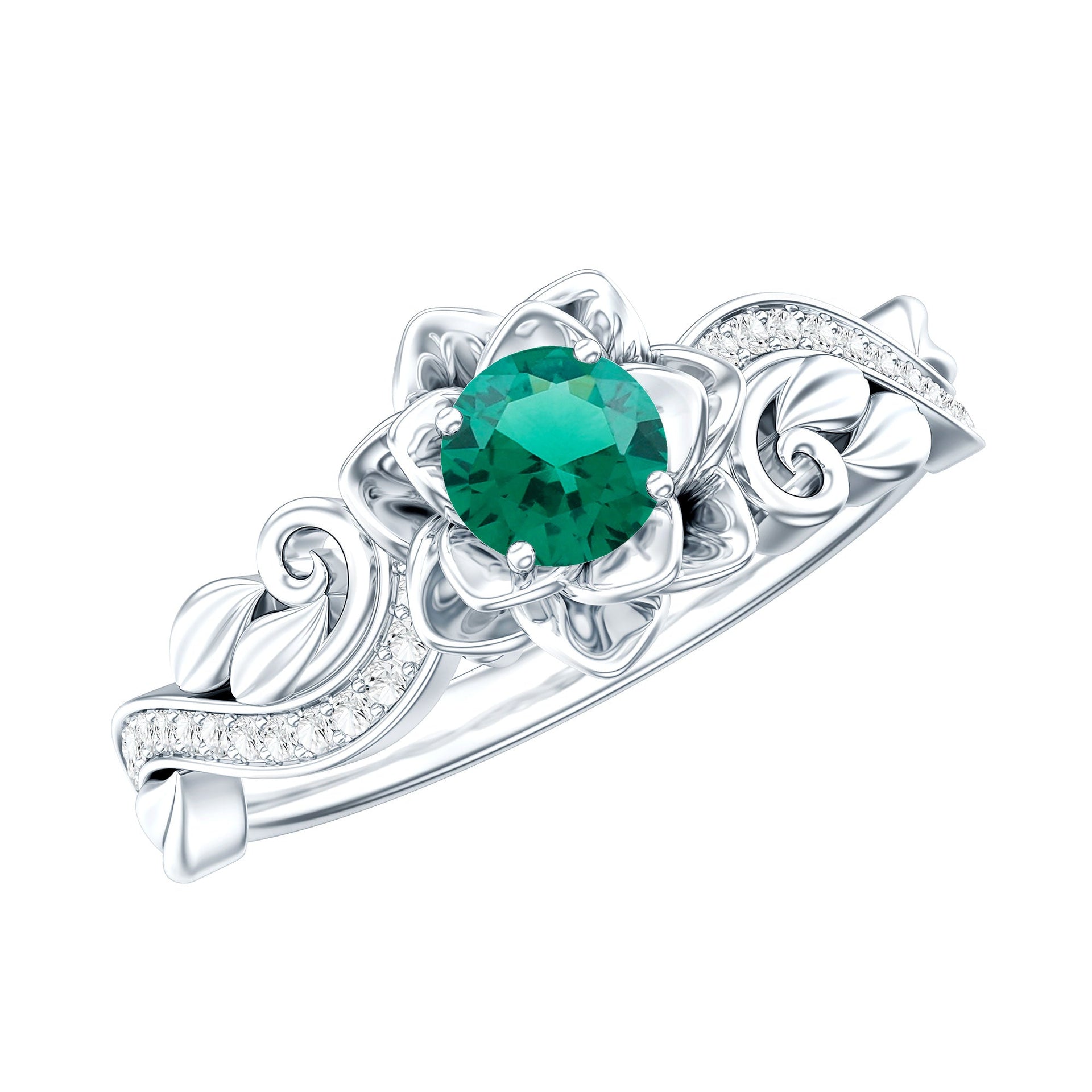 Lab Grown Emerald Flower Engagement Ring with Certificate