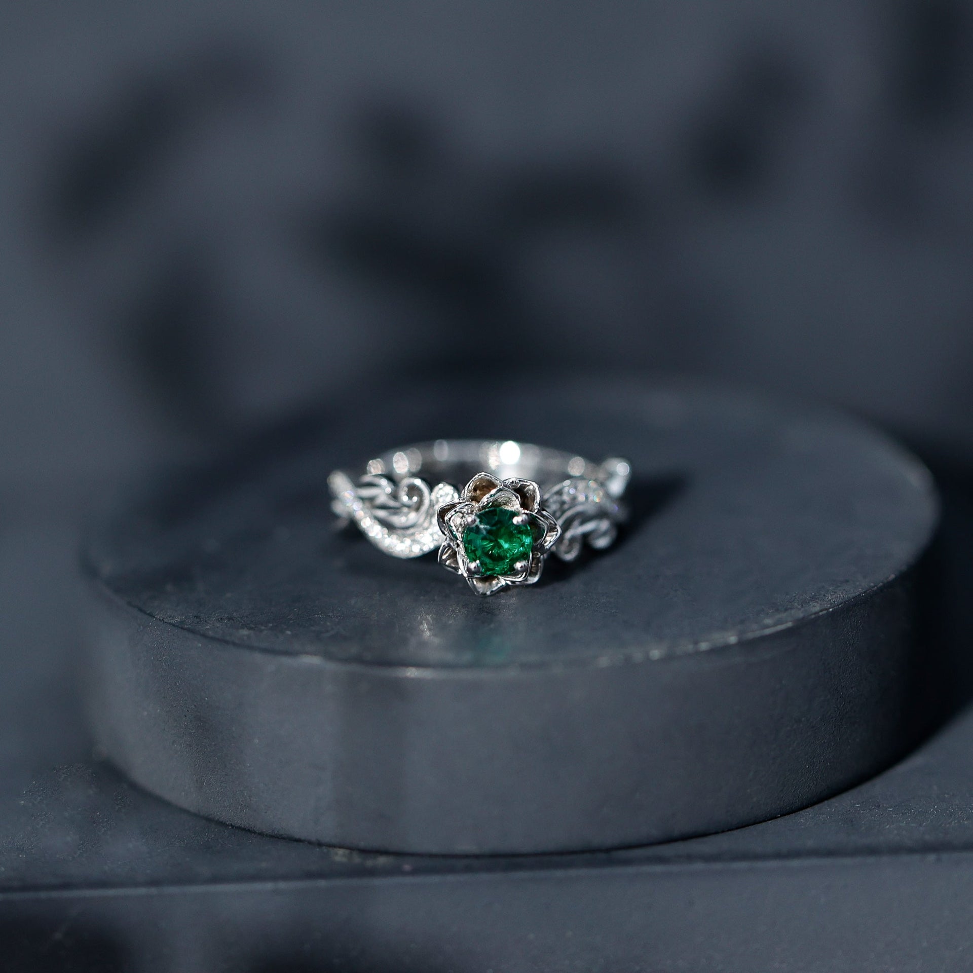 Lab Grown Emerald Flower Engagement Ring with Certificate