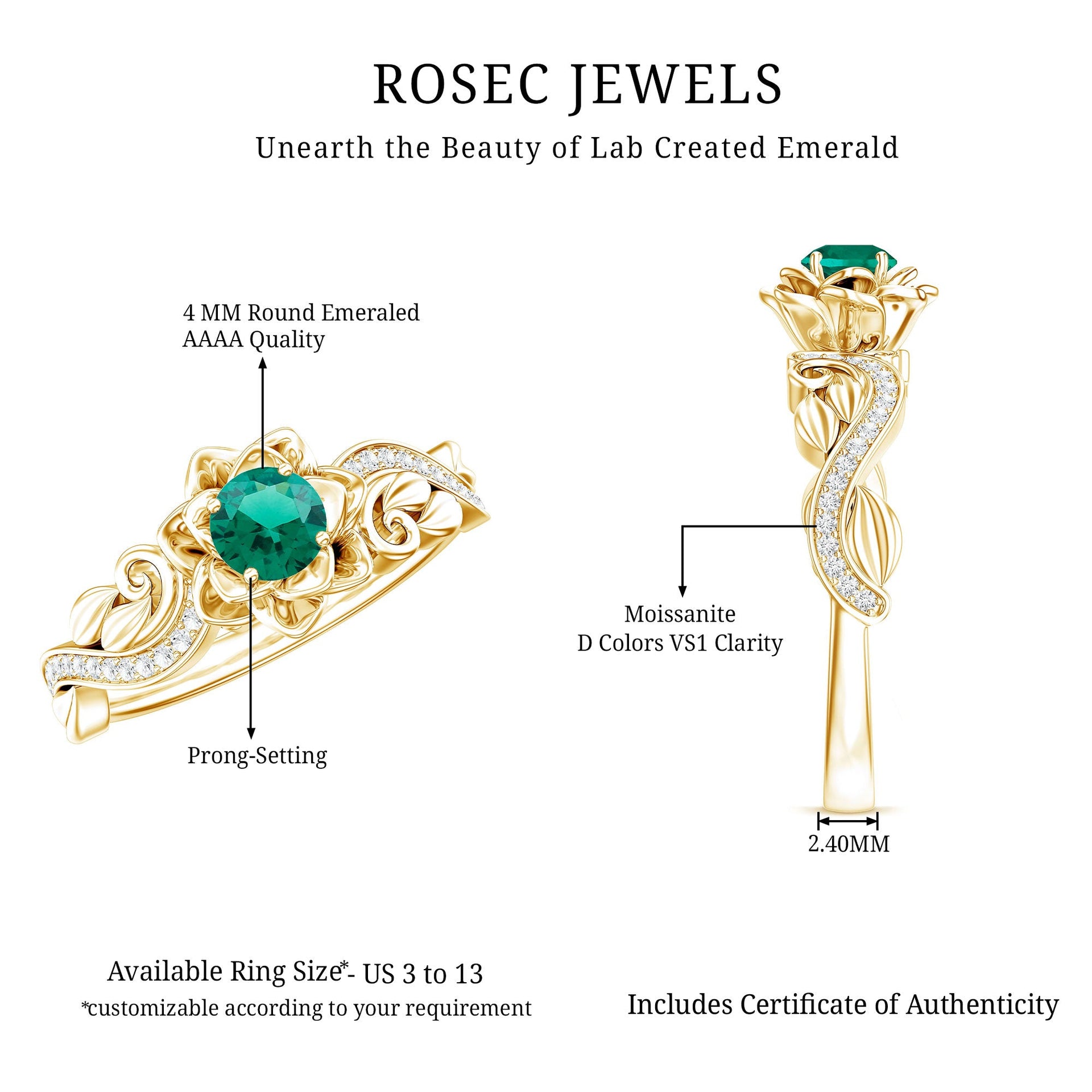 Lab Grown Emerald Flower Engagement Ring with Certificate