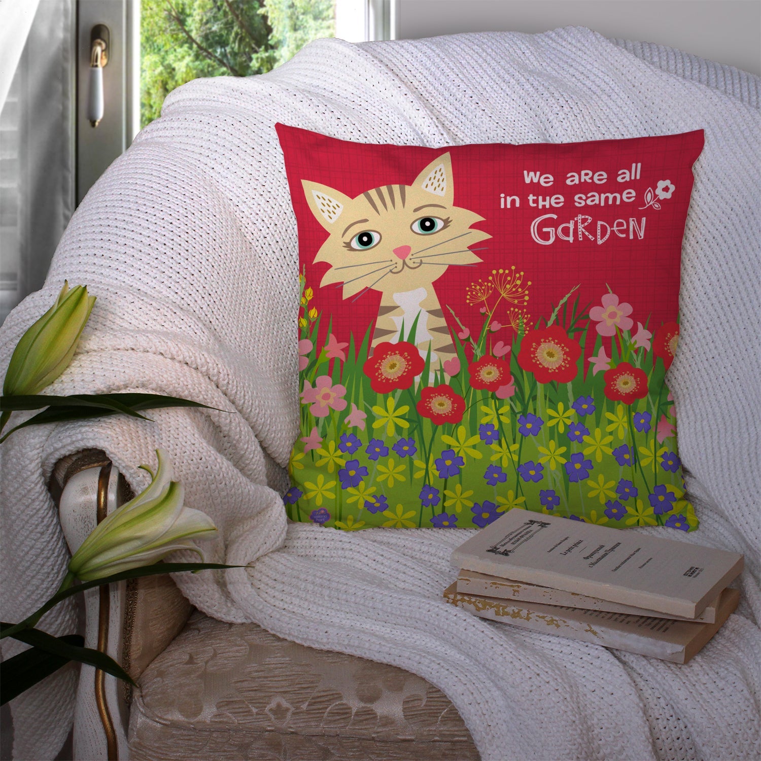 Garden Cat Throw Pillow - 14x14 Decorative Pillow – Art for Your Home & Patio VHA3009PW1414