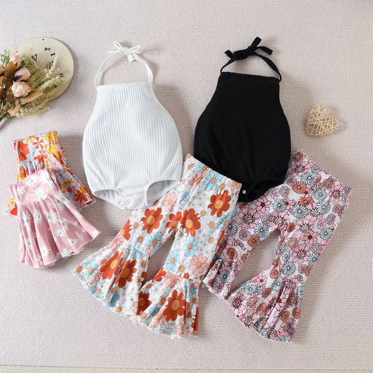 Children's Halter Backless Romper Bell-bottom Pants Suit
