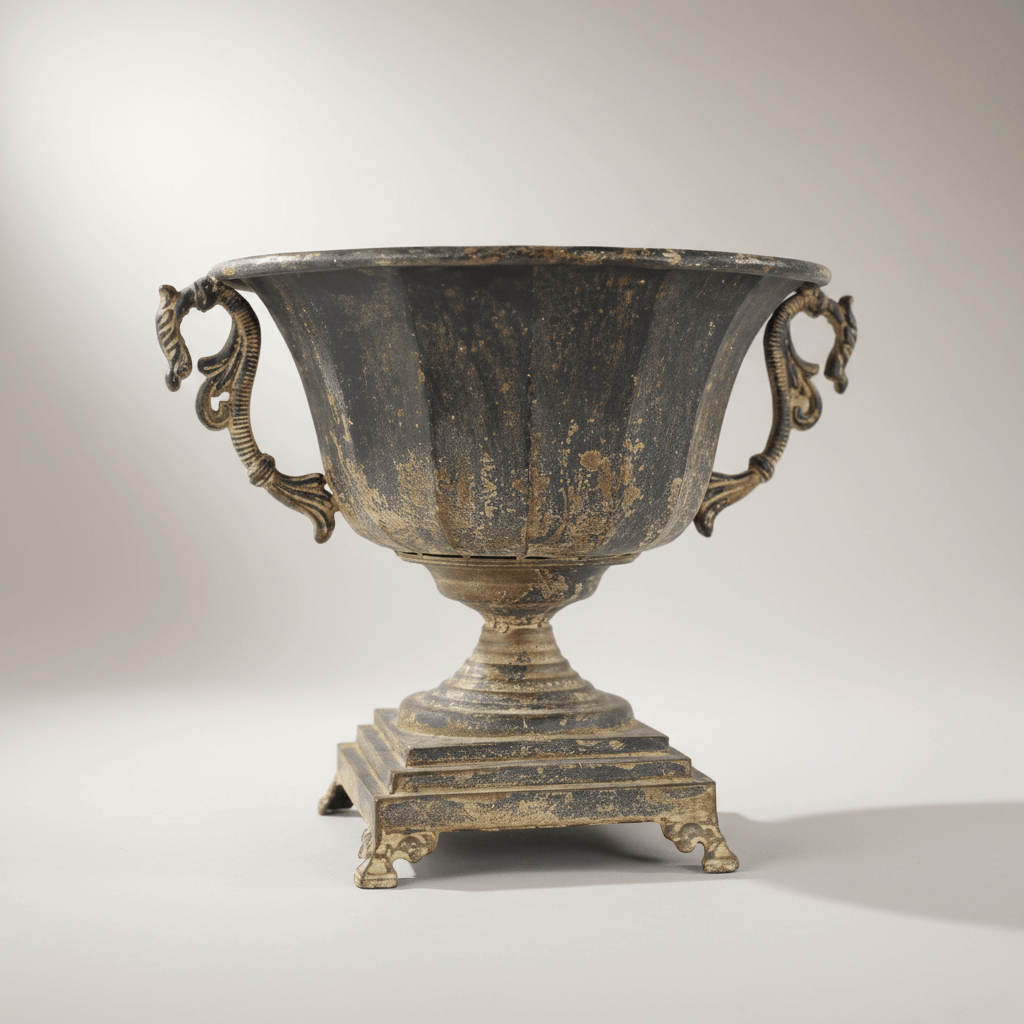 Antique Decorative Urn in Distressed Metal