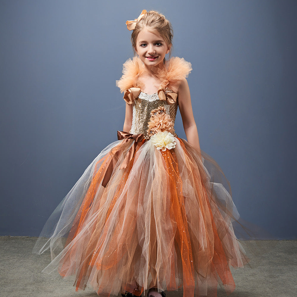 Girls' Flower Party Festival Princess Mesh Dress