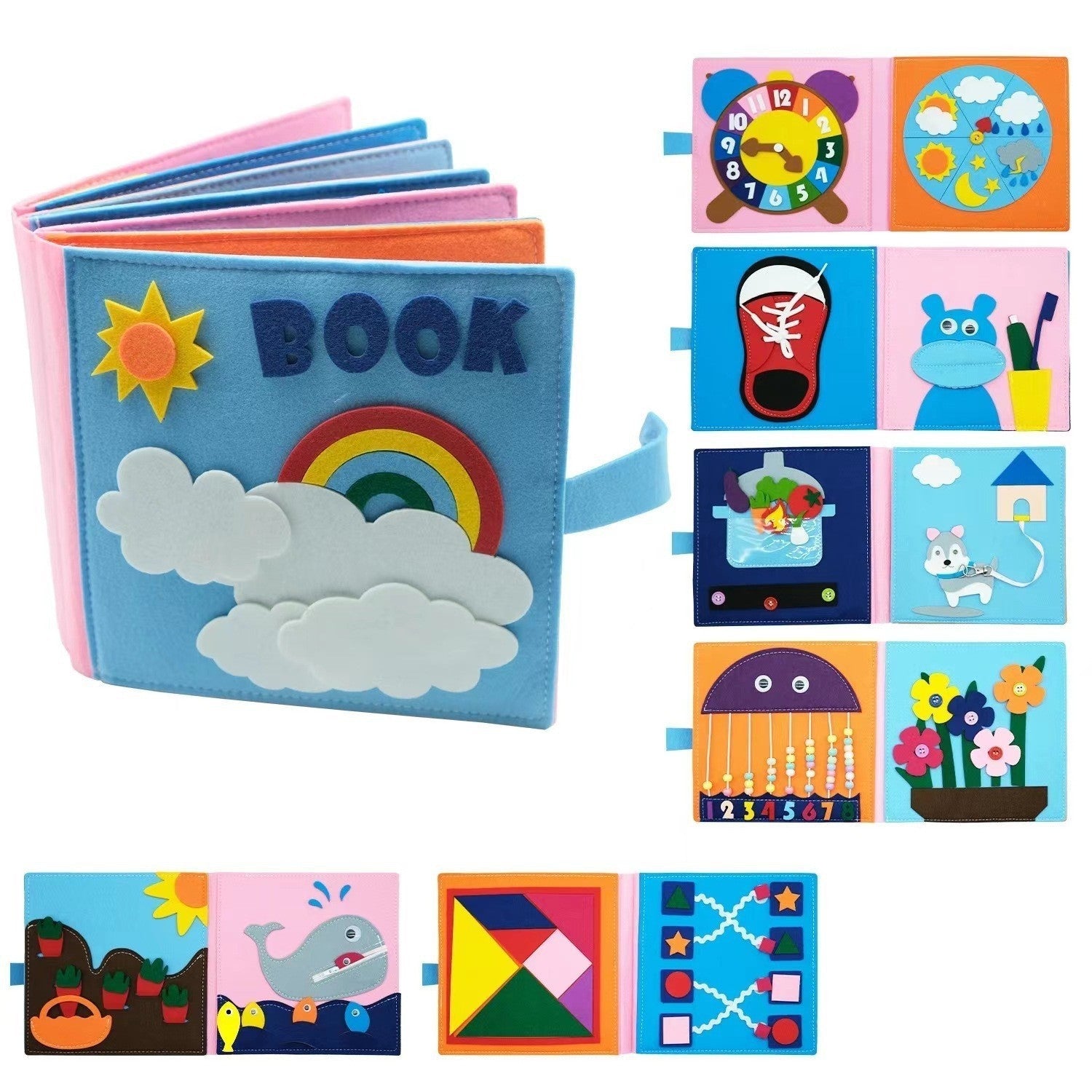 Felt Busy Board Children 3D Three-dimension Educational Learning Non-Woven Rainbow Early Education Story Book
