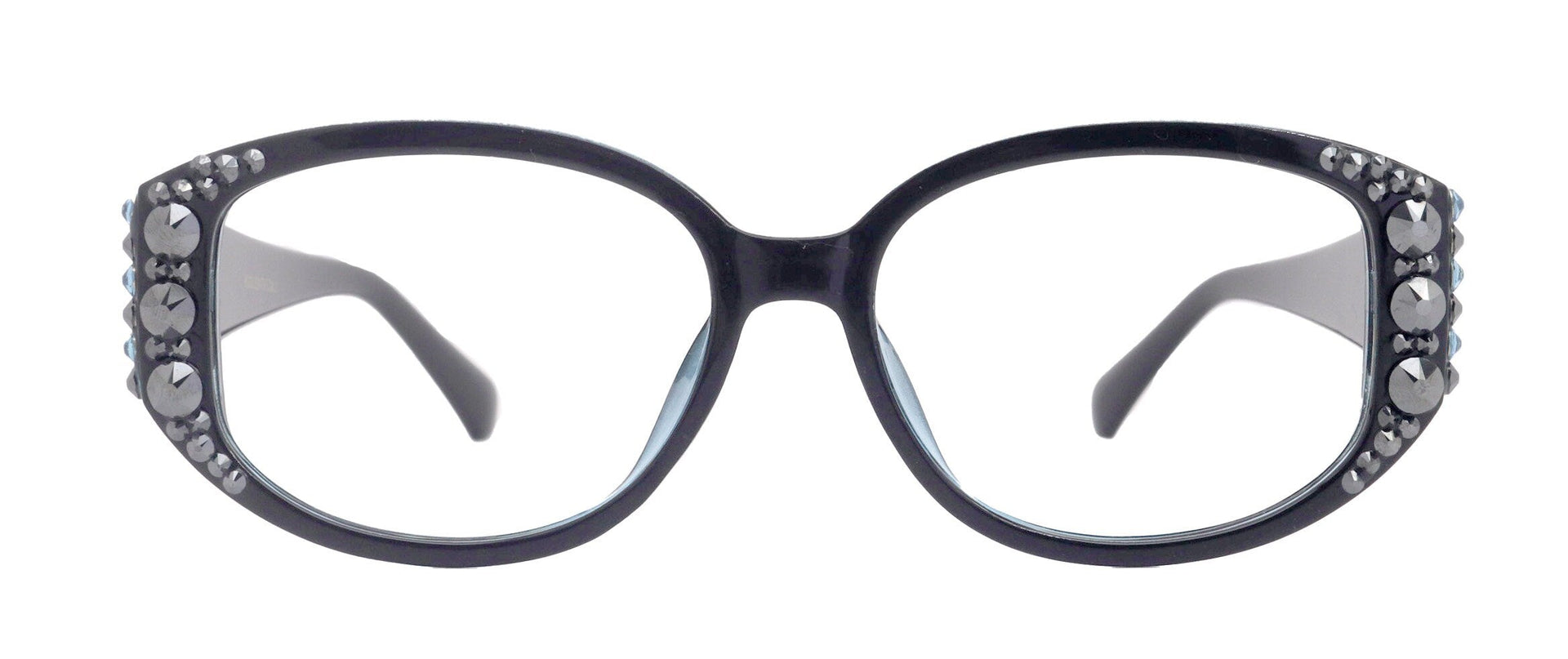 Petunia Oversized Bling Reading Glasses, BK W Aquamarine, Large Frame, High End Readers, Bifocal, Sun readers, Trendy Style, NY Fifth Avenue