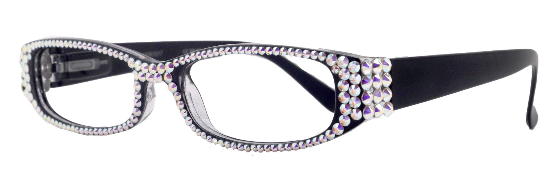 Elise, Bling Reading Glasses For Women W (AB)Genuine European Crystals rectangular (Black) +1.25 ..+3, Full Top  NY Fifth Avenue.