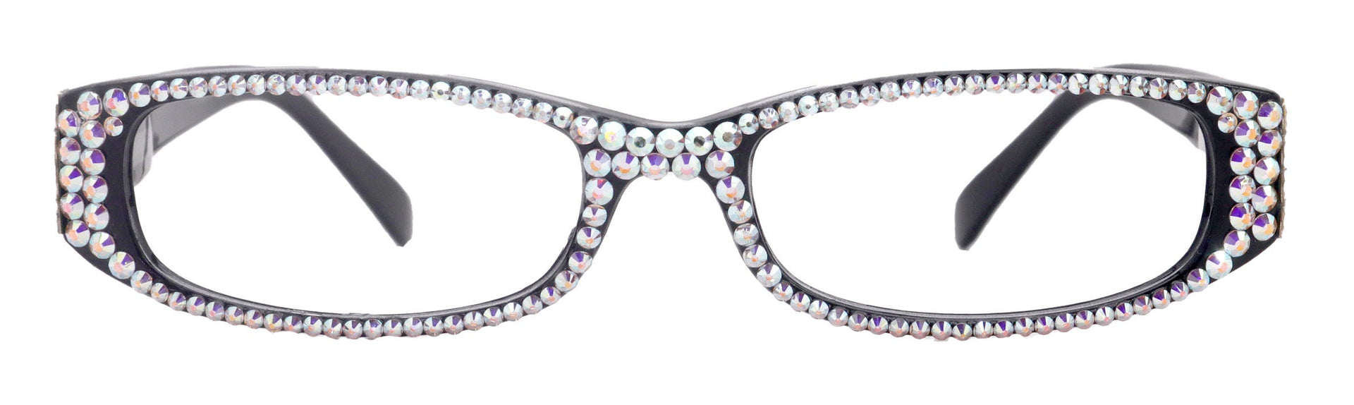 Elise, Bling Reading Glasses For Women W (AB)Genuine European Crystals rectangular (Black) +1.25 ..+3, Full Top  NY Fifth Avenue.