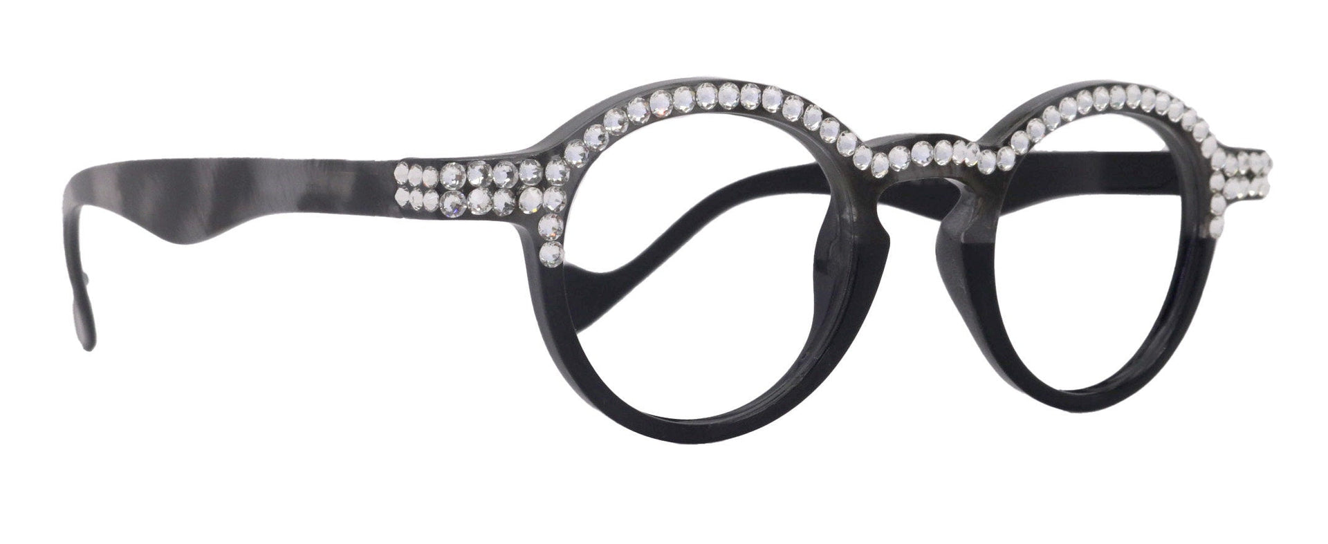 Orlando Bling Reading Glasses, W Full top Clear  European crystals, Magnifying Eyeglasses, (Black) (Round) NY Fifth Avenue