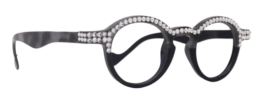 Orlando Bling Reading Glasses, W Full top Clear  European crystals, Magnifying Eyeglasses, (Black) (Round) NY Fifth Avenue