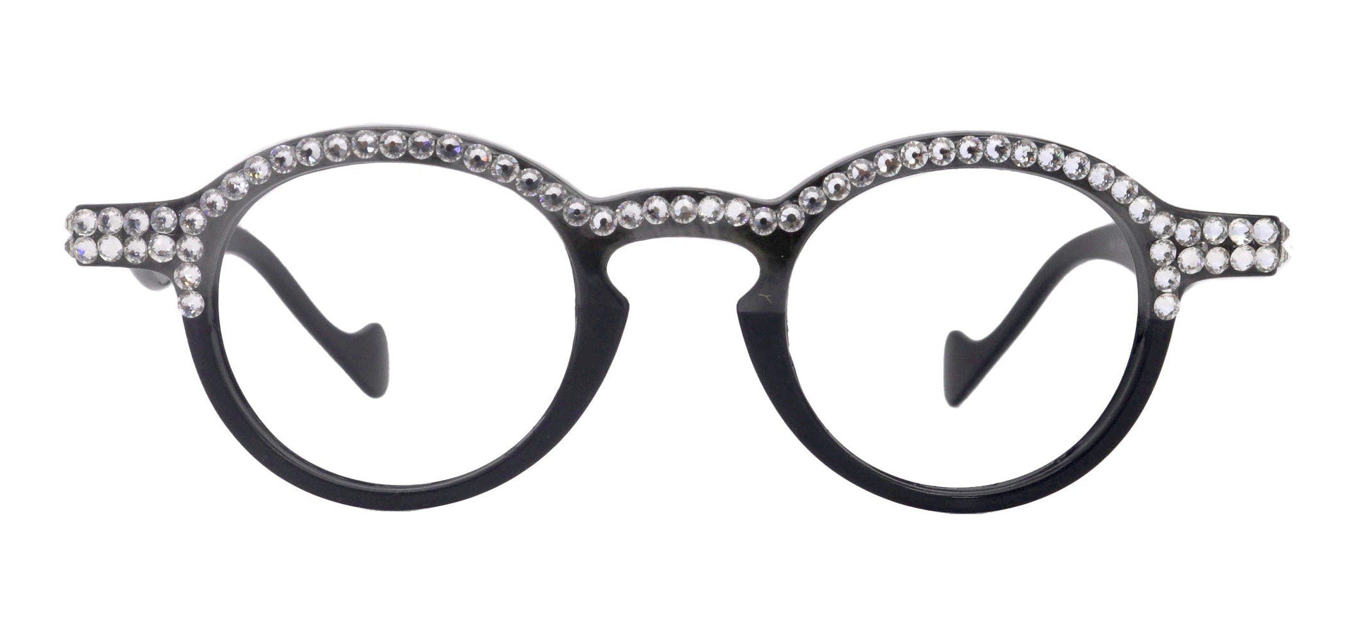 Orlando Bling Reading Glasses, W Full top Clear  European crystals, Magnifying Eyeglasses, (Black) (Round) NY Fifth Avenue
