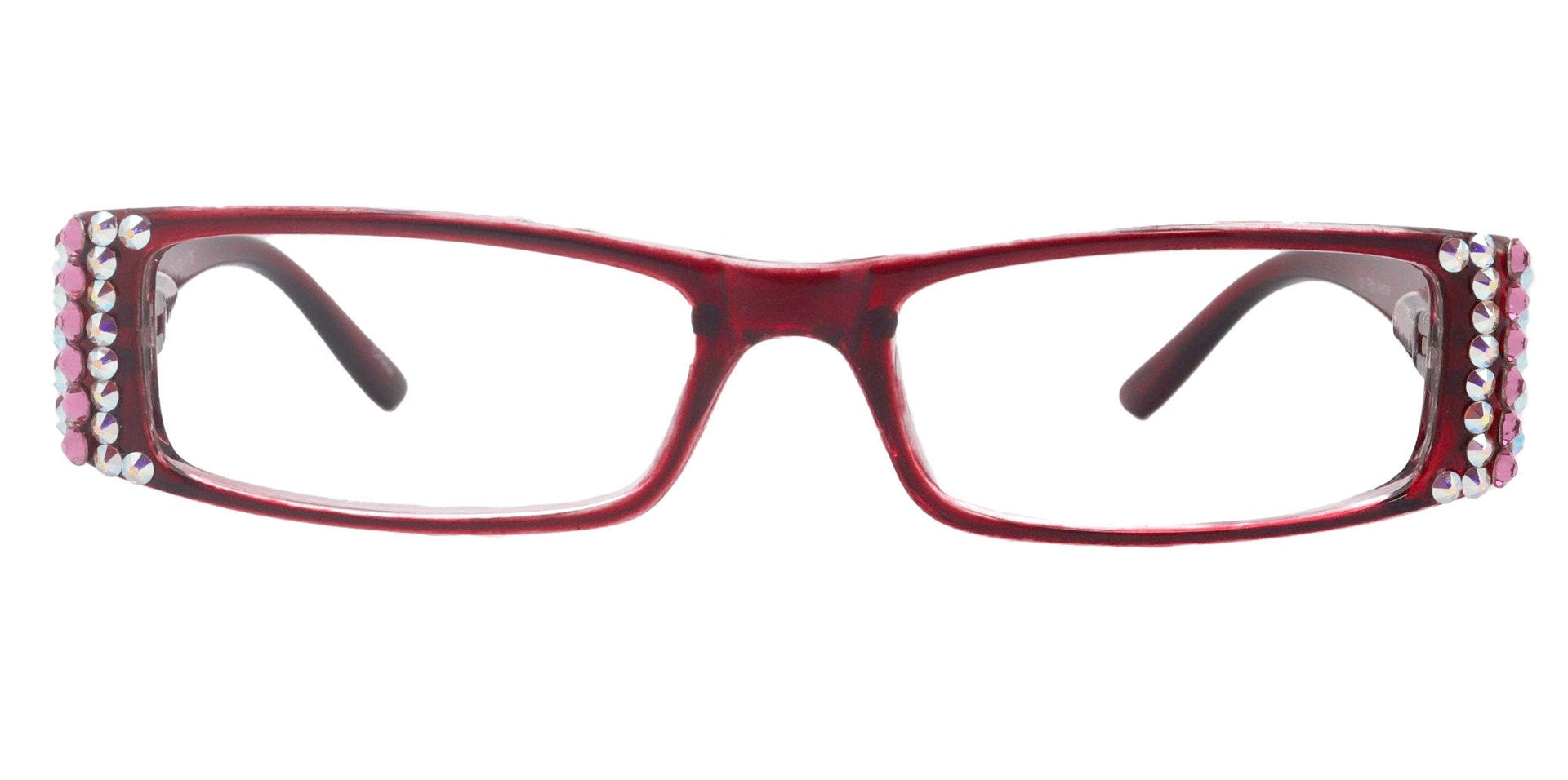 The French, (Bling) (Fleur De Lis) Women Reading Glasses W Genuine European  AB n Rose Crystals +1 .. +3 (Red) Frame, NY Fifth Avenue