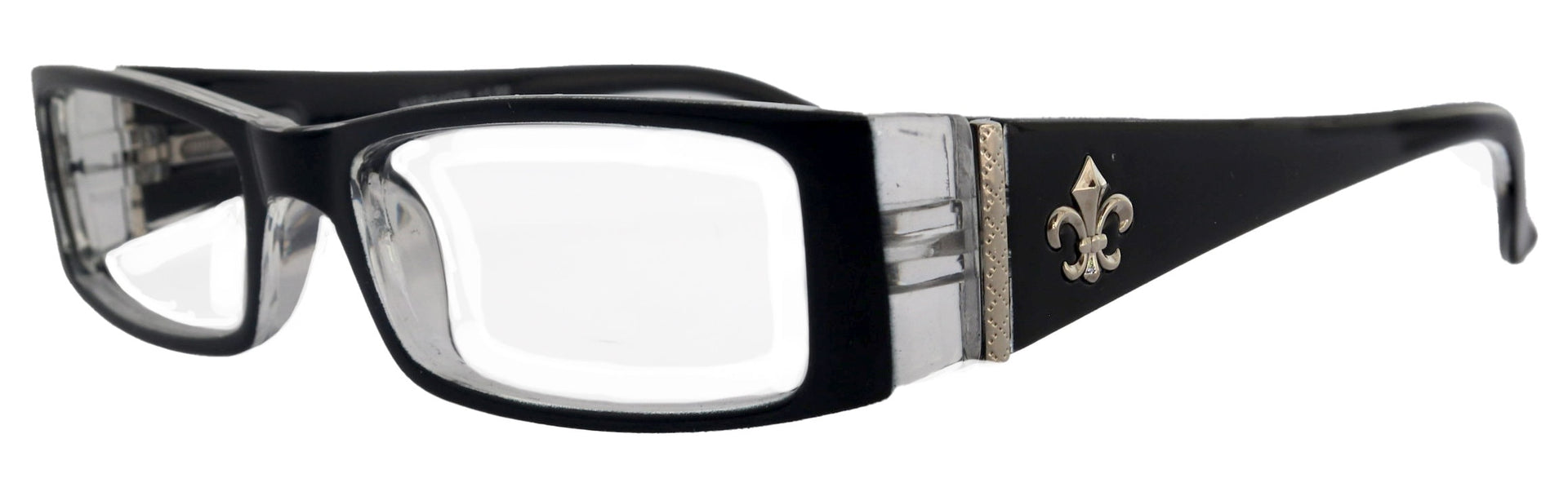 The French (Fleur De  Lis) Bayonetta-style, Black rectangular High-End Women Reading Glasses Spring temple  Optical Frame  NY Fifth Avenue